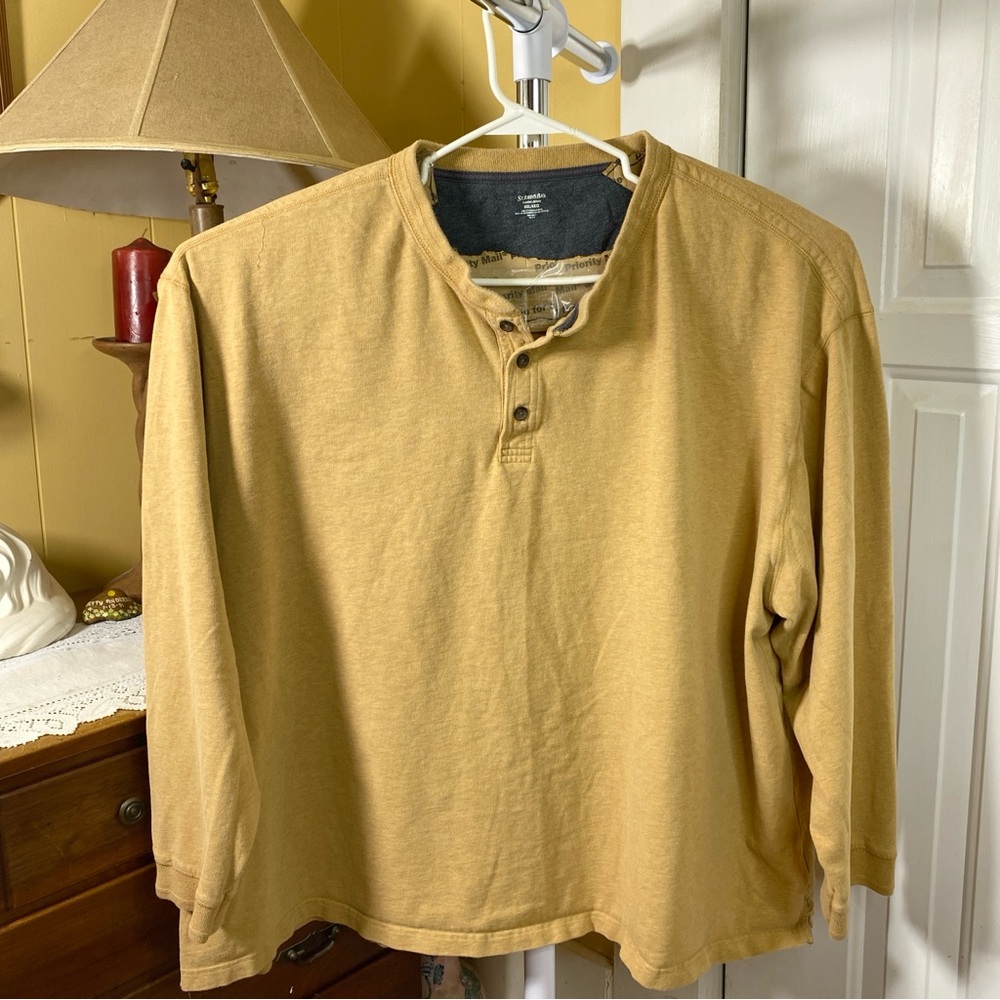 St John’s Bay Mens XL Long Sleeve Henley Shirt Tan Button Neck Pullover Size 4XL